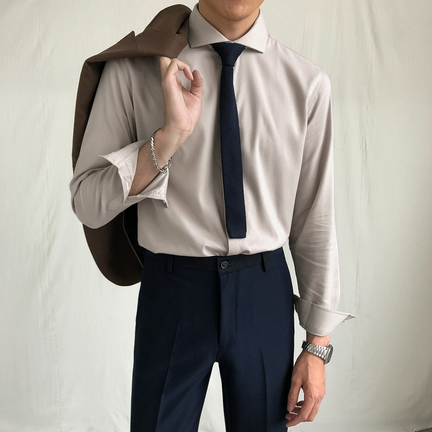 White shirt men's long-sleeved business dress slim suit inch clothes casual Korean version of the top men's handsome shirt tide