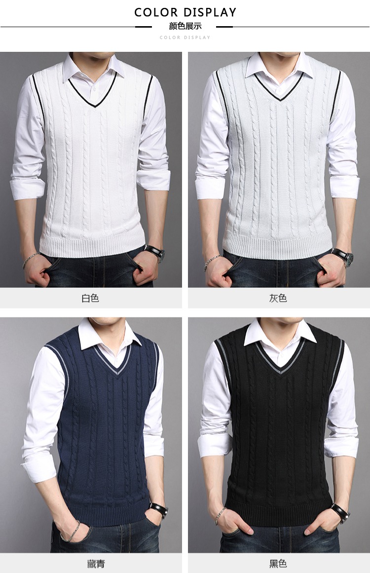 Playboy áo len ấm áp nam mùa thu và mùa đông cotton áo len không tay áo len thanh niên áo len phiên bản hàn quốc áo giả vest nam