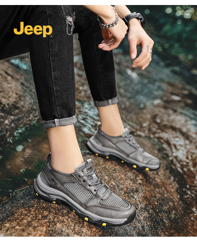吉普Jeep 22夏季新款 超镂空透气 男皮革网面休闲运动鞋 图13
