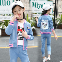 Girls denim suit 7 ten 10 Childrens spring and autumn clothes 11 girls 13 Net red 14 three-piece set 12-15 years old