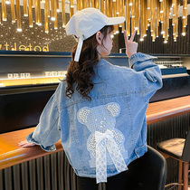 Girls autumn denim jacket 2022 new middle-aged childrens Korean version of the Western-style fashionable top childrens spring and autumn jacket