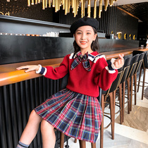Girls dress jk suit autumn western style skirt childrens college style princess skirt little girl sweater two-piece set