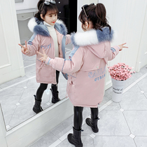 Girls winter cotton-padded clothes to coat one two three four five six seven eight nine 8 Ten 11-12-year-old girl long thickening down cotton