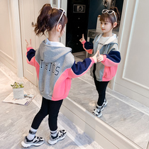 Girls autumn coat 2022 new western style autumn childrens clothing big boy girl spring and autumn sports hooded top