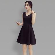 Mùa hè đầm dài tay váy phụ nữ 2018 mới phun váy một màu đen đáy đầm