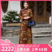 Chinese classic 40 mmi heavy satin fragrant cloud yarn high-end heavy work horse-style qipao long style retro elegant Chinese wind