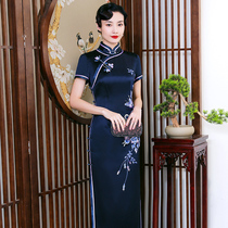 Chinese classic handmade Su embroidered Cheongsam high-end customized heavy silk Mulberry long elegant middle-aged and elderly