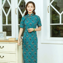 Chinese classic young cheongsam mother temperament elegant Chinese retro Chinese style thin literary long female summer