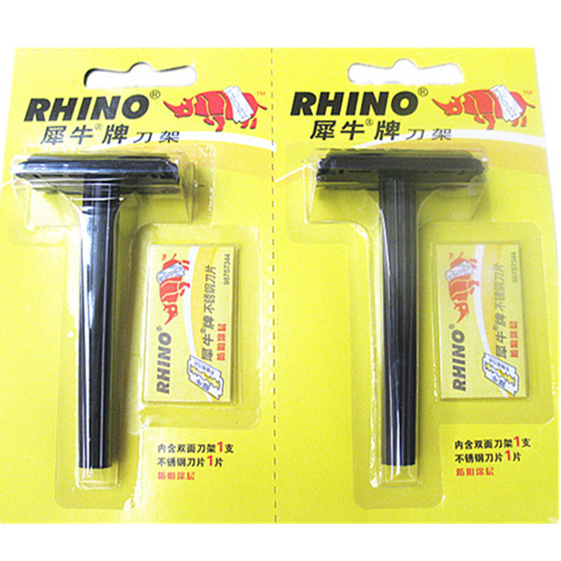Rhino Brand Traditional Razor Manual Plastic Handle Stainless Steel Double-Edged Razor Blade Men's Shaving Home Use