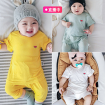 Summer childrens clothes baby clothes short-sleeved shorts set childrens thin summer mens and womens baby clothes two-piece set