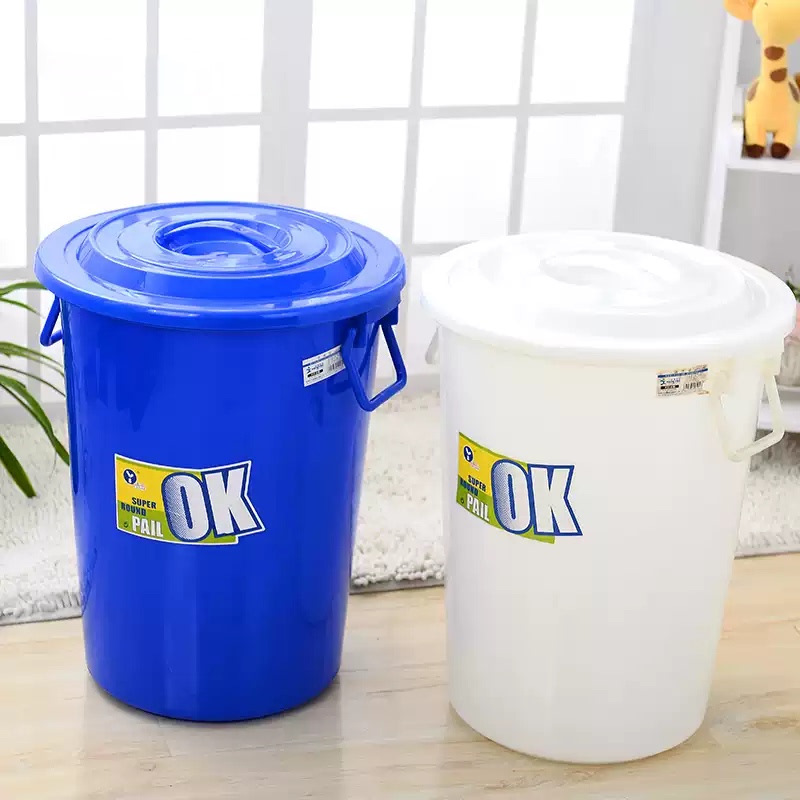 Trash Can Large Round Commercial Kitchen Thickeneded Trash Can with Lid Blue Outdoor Industrial Plastic White Round Bucket Trash Can Large Round Commercial Kitchen Thickeneded Trash Can with Lid Blue Outdoor Industrial Plastic White Round Bucket
