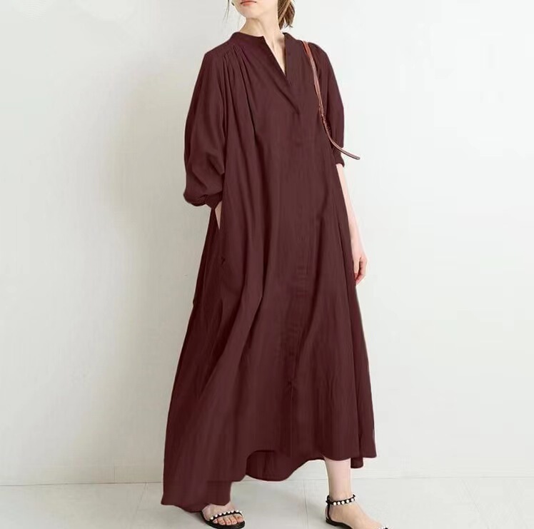 Clearance Sale, Export Surplus, Loose Fit Plus Size Shirt Dress, Over-The-Knee Long Cotton-Linen Base Shirt, Elegant Long Sleeves