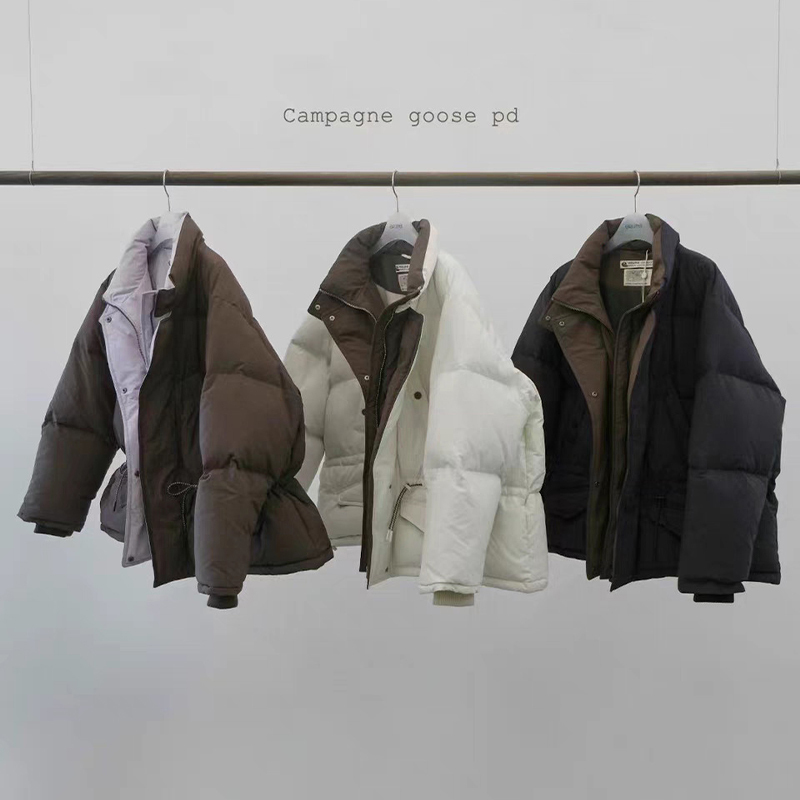 Selfwill Warm and Stylish Korean Dongdaemun 25 Autumn and Winter Stand Collar Color-Blocked Drawstring Waist Goose down Jacket for Women