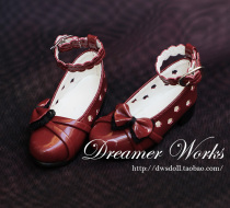 SD BJD 4 points 3 points doll shoes flower hole lace bow casual shoes 1 41 3 dark red