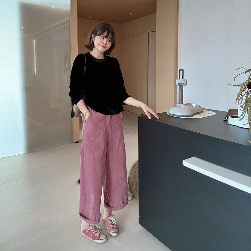 2026 Spring and Autumn Retro High-Waisted Wide-Leg Pants for Women, Loose, Slimming, Versatile Casual Pants, Pink Corduroy Straight-Leg Pants 2026 Spring and Autumn Retro High-Waisted Wide-Leg Pants for Women, Loose, Slimming, Versatile Casual Pants, Pink Corduroy Straight-Leg Pants