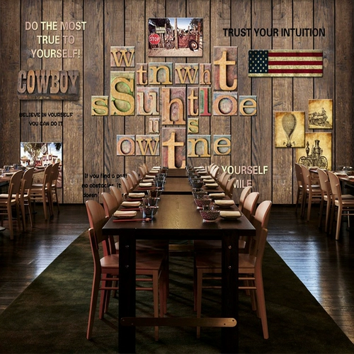 Ретро ностальгические 3D персонализированные деревянные доски английские буквы фрески барные коробки кафе обои ktv ресторан обои обои обои