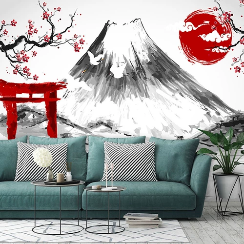 Обои японских росписи Fuji ландшафтные чернила украшение 3D и ресторан ресторана Wind Restaurant Японские ландшафтные обои
