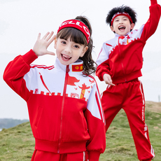 детская форма 中国风小学生校服春秋装红色运动服三件套儿童幼儿园园服班服套装