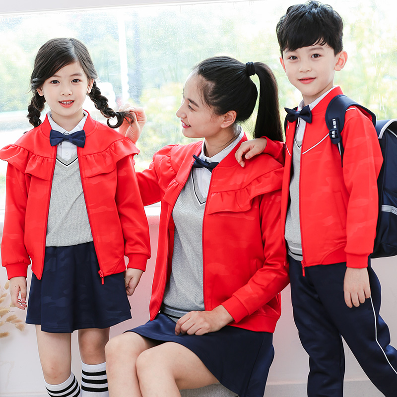 Kindergarten teacher garden uniform spring and autumn 2019 new primary school uniform class uniform red British style three-piece set Korean