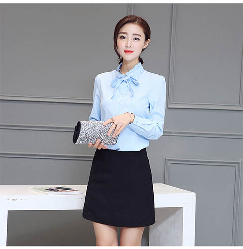 Áo sơ mi trắng tay dài nữ 2017 thu đông mới Han Han áo voan rộng cộng với áo nhung cổ đứng hoang dã áo sơ mi trắng nữ công sở