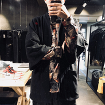 Three provinces and six original spring and autumn OS cotton hemp Hanfu samurai embroidery men and women couples robe simple loose law