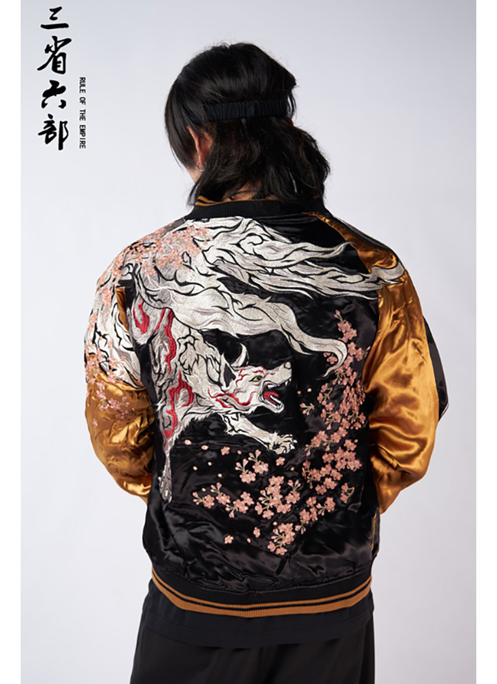 Embroidered Jacket Mens Satin Sukajan Souvenir Coats Reversible