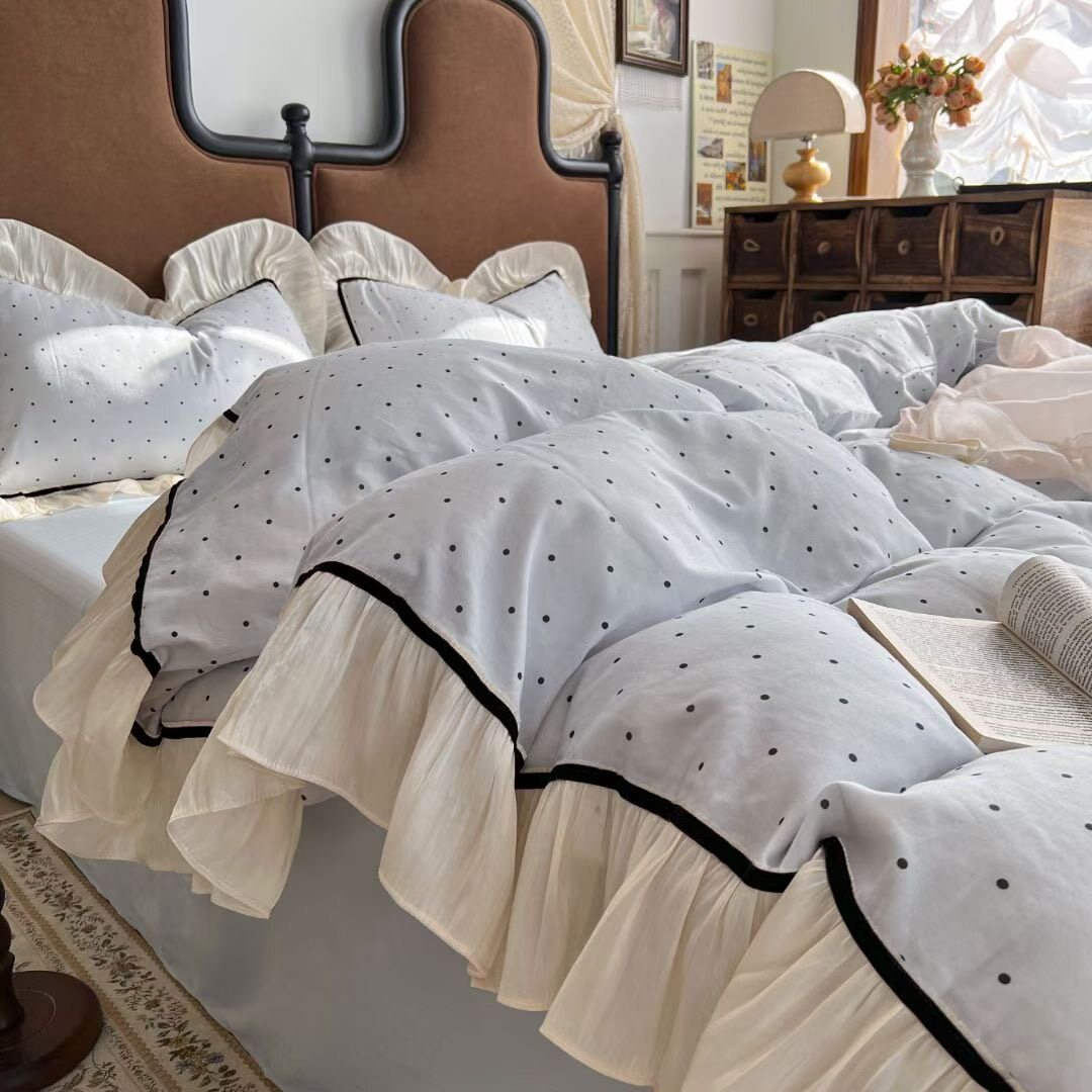 Раннеосенний французский комплект постельного белья с вышивкой и кружевом - 100% детский класс А из чистого хлопка двухслойная марля 4 предмета