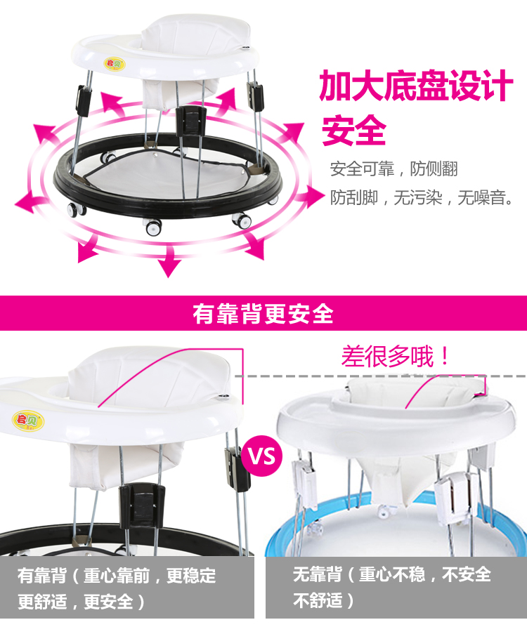 Bé trẻ sơ sinh con walker 6-7-18 tháng u-loại đa chức năng chống rollover xe đẩy có thể gập lại với pad chân