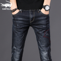 Crocodile Winter Jeans Men's Korean Fashion Brand Stretch Joker Slim Feet Fall Winter Casual Long Pants Men's Pants