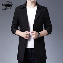 Crocodile spring trench coat men's long thin Korean fashion lapel British handsome jacket coat men's coat