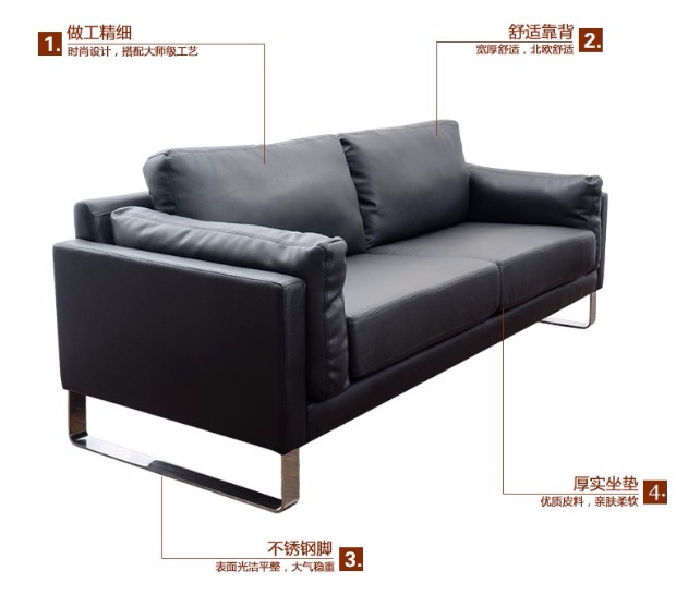 Văn phòng tiếp tân doanh nghiệp để thảo luận về ghế sofa da parlor Bắc Âu đơn giản ba người kết hợp bàn cà phê nội thất văn phòng