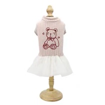 Special Pet Catty Dog Teddy Clothing Couple Strip Bear Printed Lace Leisure Dress