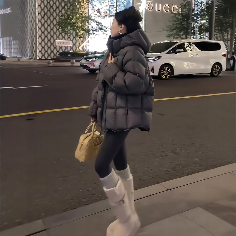 Short Dark Gray White Duck down Jacket for Women, 2026 Winter New Fashion Stylish Warm Mid-Length Coat Short Dark Gray White Duck down Jacket for Women, 2026 Winter New Fashion Stylish Warm Mid-Length Coat