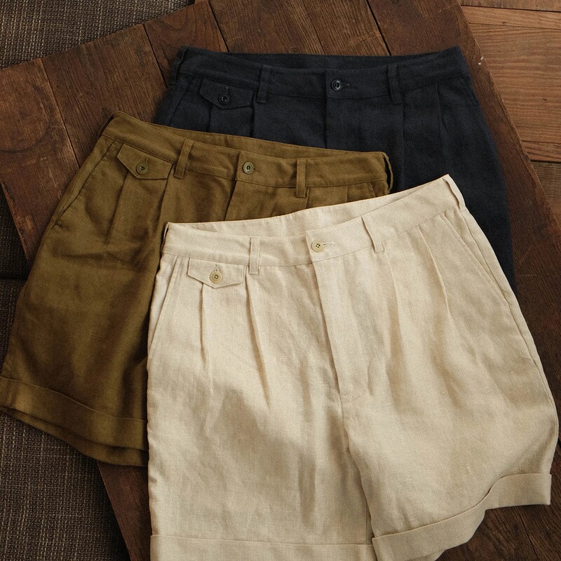 Remains American Retro French Linen Zipper Shorts Remains American Retro French Linen Zipper Shorts