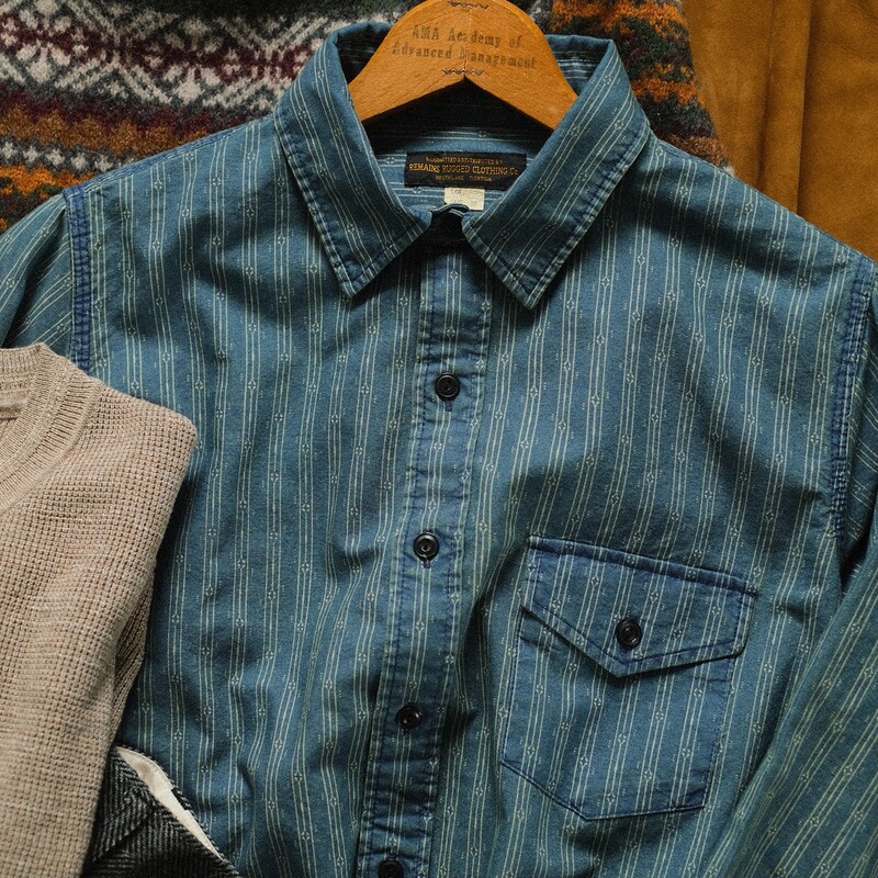 Remains Vintage Workwear Indigo Dyed Tie-Dye Printed Shirt Wabash Long-Sleeved Shirt Remains Vintage Workwear Indigo Dyed Tie-Dye Printed Shirt Wabash Long-Sleeved Shirt
