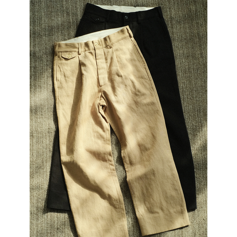 Remains Linen-Cotton Blend Thick Twill Sack Jacket Matching Long Pants Single Pleat Vintage Trousers Remains Linen-Cotton Blend Thick Twill Sack Jacket Matching Long Pants Single Pleat Vintage Trousers