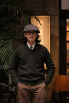 Remains English Retro Green Fruit Collar Outdoor Leisure Warm Knitted Sweater Thick Long Sleeve Pullover Mens and Womens