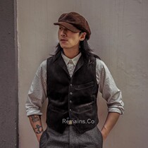 Remains Corduroy French vintage hunting strippery tooling Western green fruit collar vest tricolor RL style