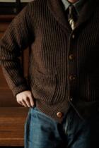 Remains British wool green fruit collar cardigan ingot needle autumn winter retro casual pair