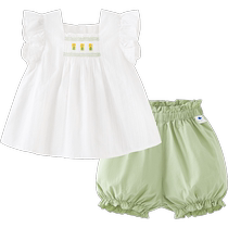 Mini Balabala cotton short-sleeved suit for children and babies comfortable and soft suit for summer sweet and loose
