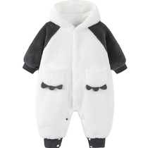 (Warm Core Fleece Jacket) Mini Bala Outing Onesies for Boys and Girls Baby Warm Double-Sided Fleece Cute Hooded Hood