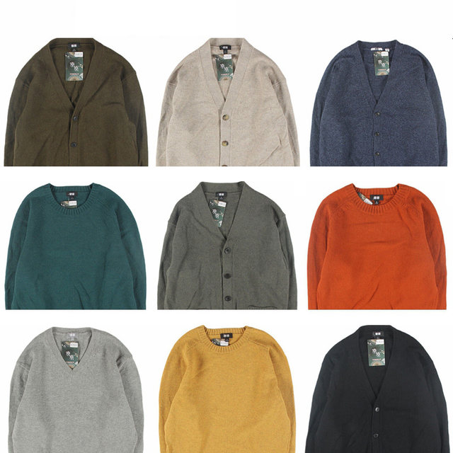 Vintage Youjia solid color wool cardigan V-neck large size sweater knitted male and female couple college jacket 8