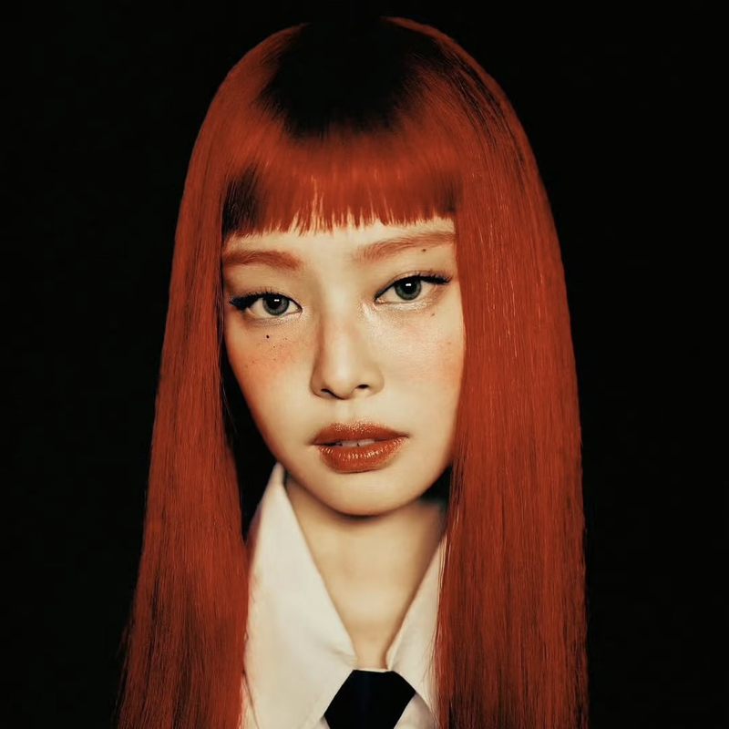 Jennie-Style Retro Red Bangs Long Straight Hair Burgundy Natural Fluffy Full Wig Kpop Stage Performance Wig