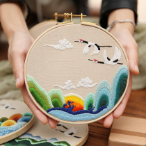 Embroidery diy handmade material bag novice beginner Chinese style crane pine tree Lu embroidery creative self-embroidered hand-made embroidery