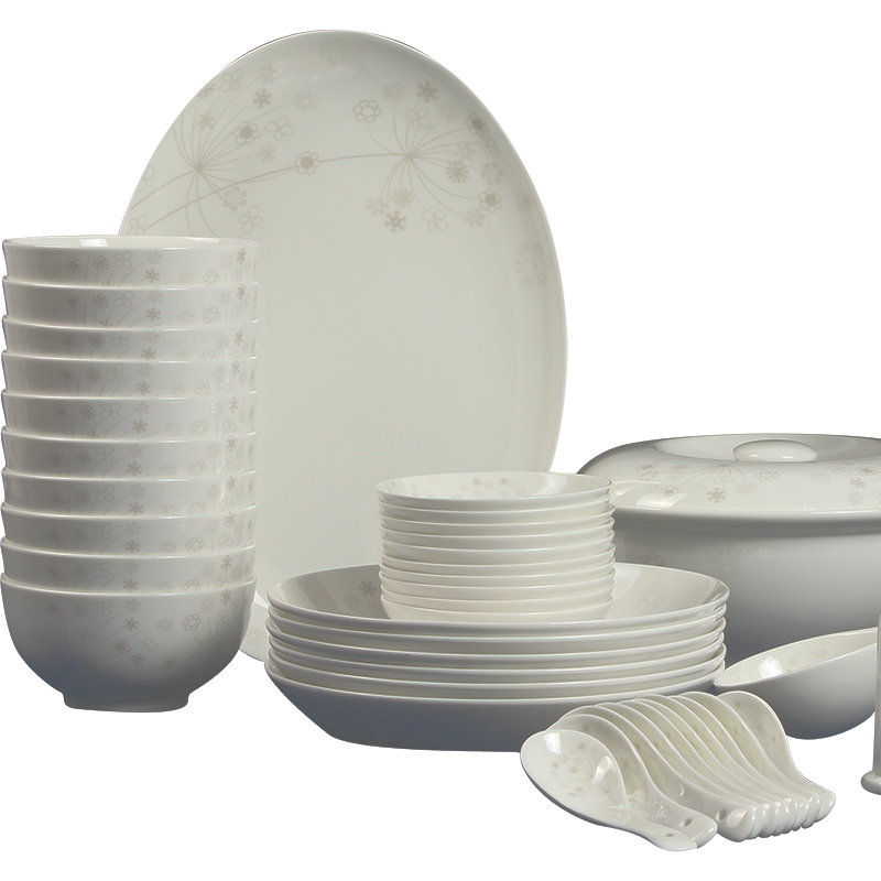 Tangshan 28/56 head ipads porcelain tableware suit ceramic dishes dishes suit household use chopsticks combination of Chinese style 4 people
