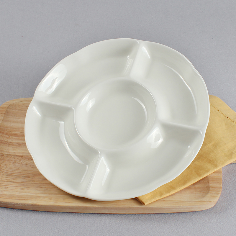 Pure white ceramic hotel tableware five four frames spinning lines of fruit cold dish keeping platter dim sum dishes