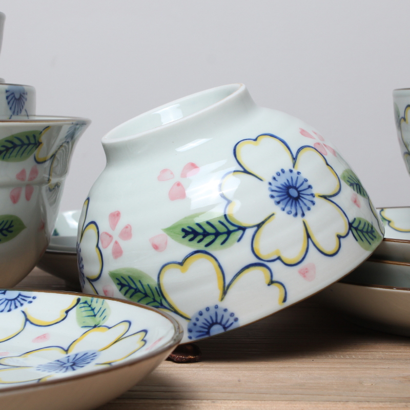Upset under the glaze color household Japanese rice bowls and tableware ceramic bowl to eat rice bowl mercifully rainbow such use large soup bowl