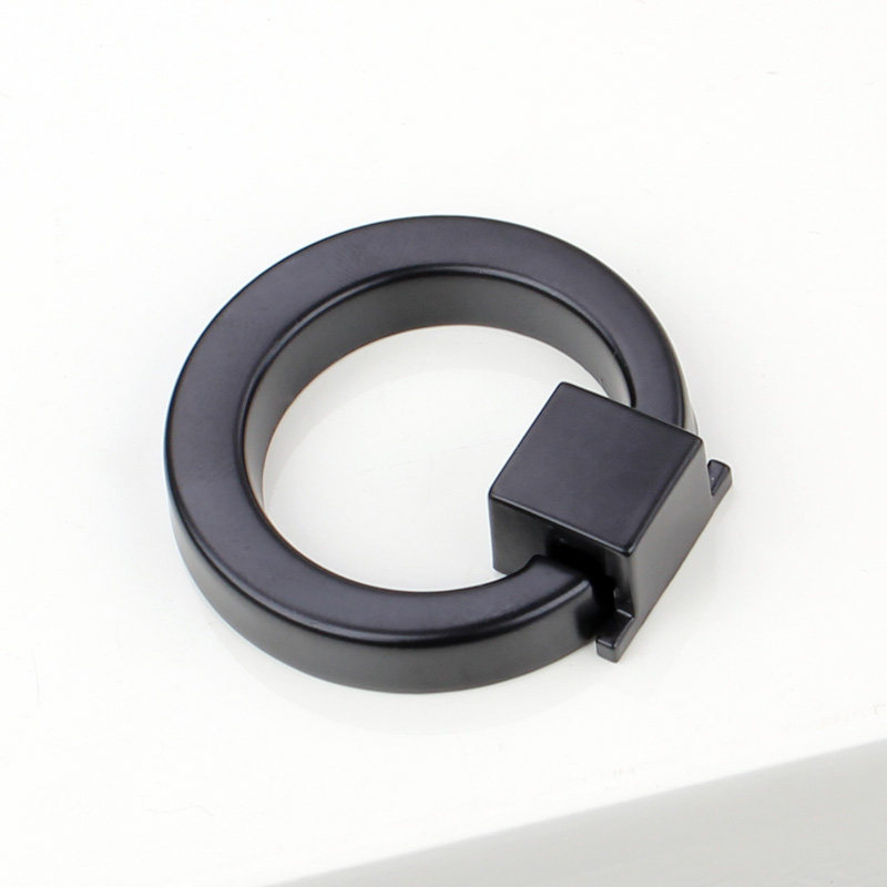 Modern minimal black circular pull ring small handle drawer furniture hardware fittings wardrobe cabinet door knob s64
