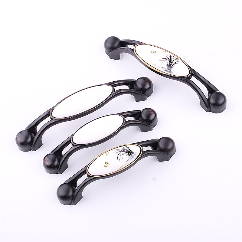 Tanyuan Black white ceramic handle Chinese American style cabinet door European-style wire drawing pull handle overall cupboard drawer wardrobe door handle
