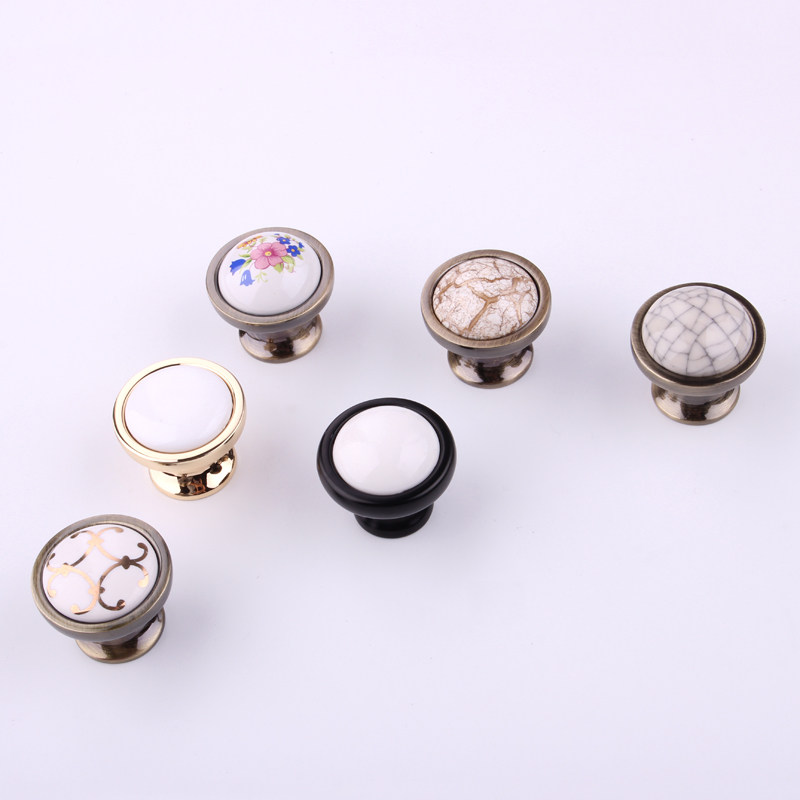 Ceramic Handle Round Crack Golden White Marble Textured Black & White Color Overall Cabinet Wardrobe Door Drawer Small Handle